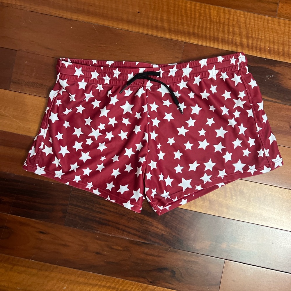 Men’s DDSOL red with white stars for swim or lounge mens patterned shorts